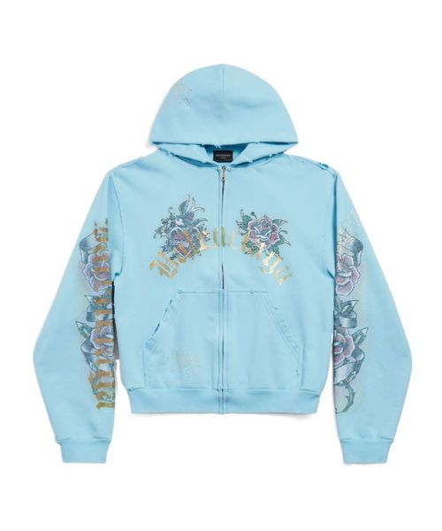 Women's Tacky Tattoo Zip-up Hoodie Small Fit in Light Blue