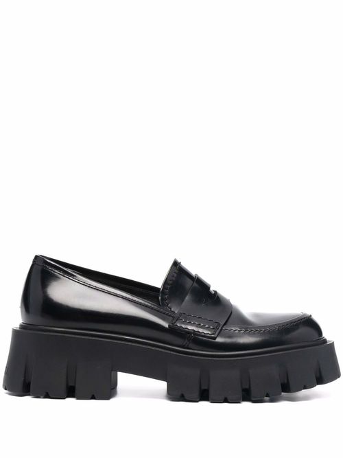 Chunky sole leather loafers - Black