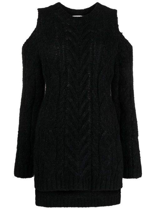 Cable-knit off-shoulder sweatshirt - Black