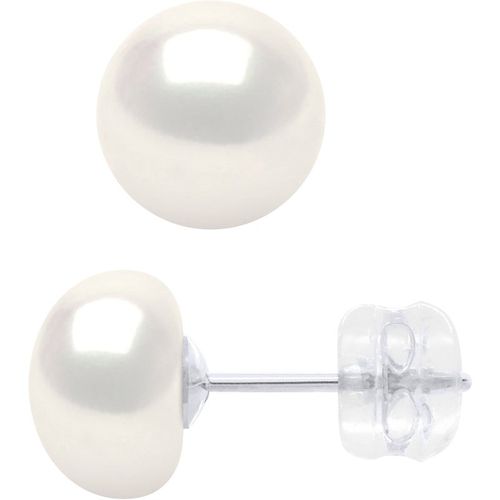Ohrringe aus Weißgold – echte Süßwasser-Zuchtperlen, Knopf 8–9 mm