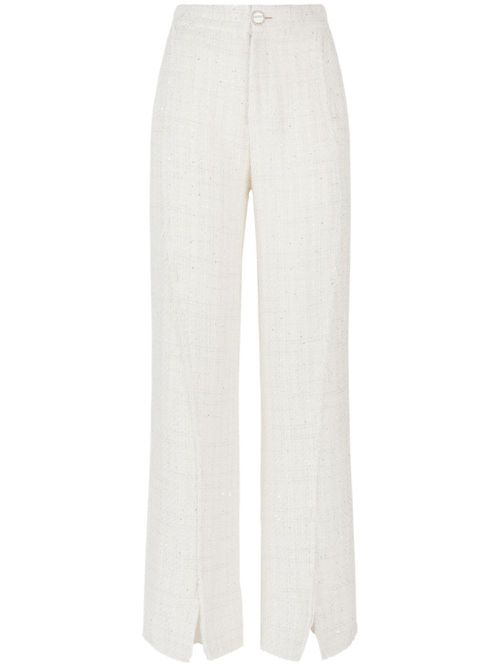 Sequin-embellished tweed trousers - White