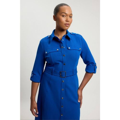 Karen Millen Women's Plus Tailored Belted Midi Shirt Dress in Cobalt