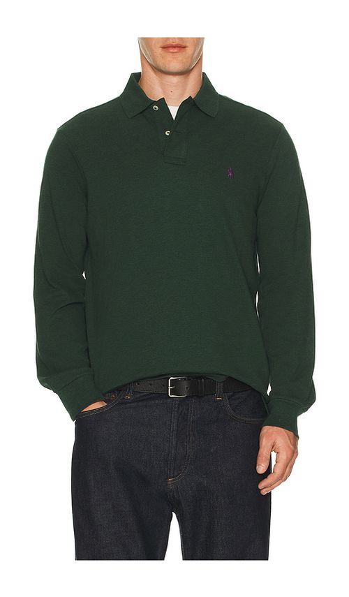 Polo Ralph Lauren Long Sleeve Mesh Polo in Scotch Pine Heather. XL/1X also in XXL/2X