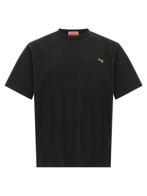 Jumping Tiger Embroidered T-Shirt — Black