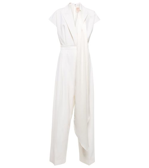 Bridal cape-detail wool jumpsuit