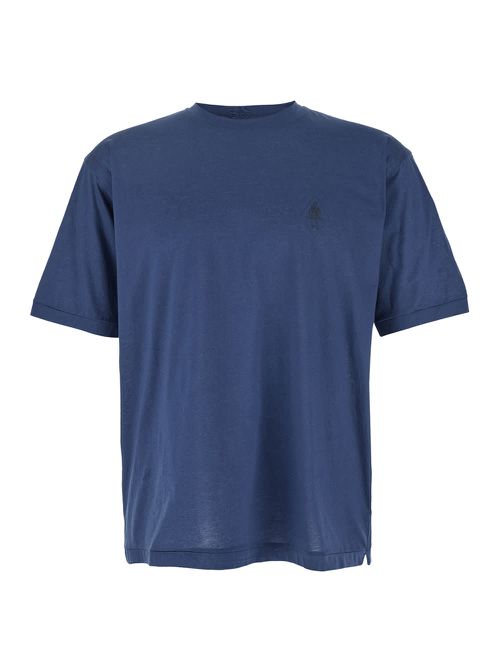 C. P. Company Blue Crewneck T-shirt With Logo Embroidery On The Front In Cotton Man