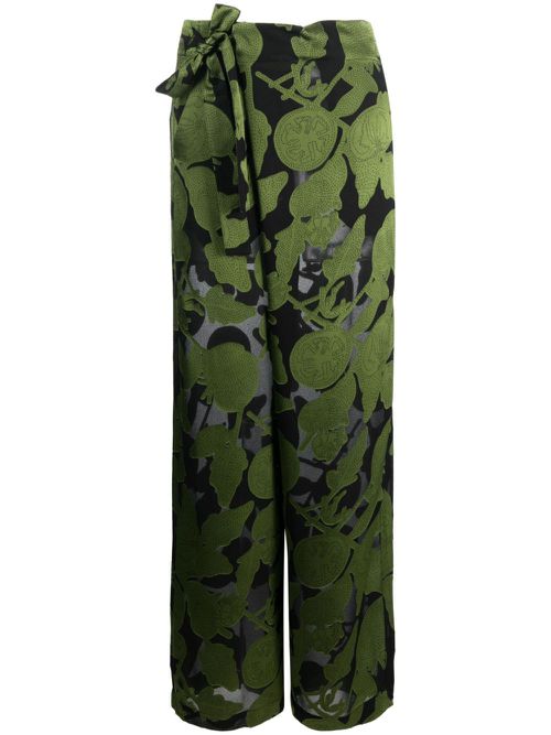 Graphic-print wrap trousers - Green