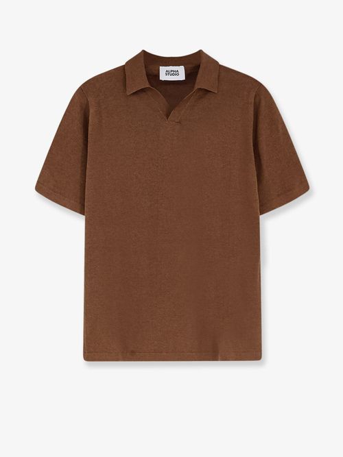 Linen-Cotton Blend Polo Shirt — Brown