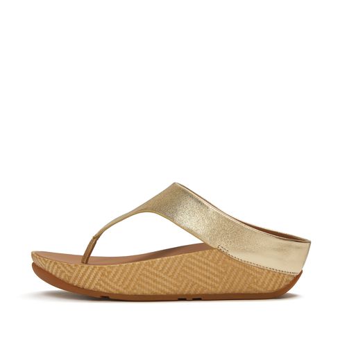 LULU Lux Graphic-Weave Metallic-Leather Toe-Post Sandals