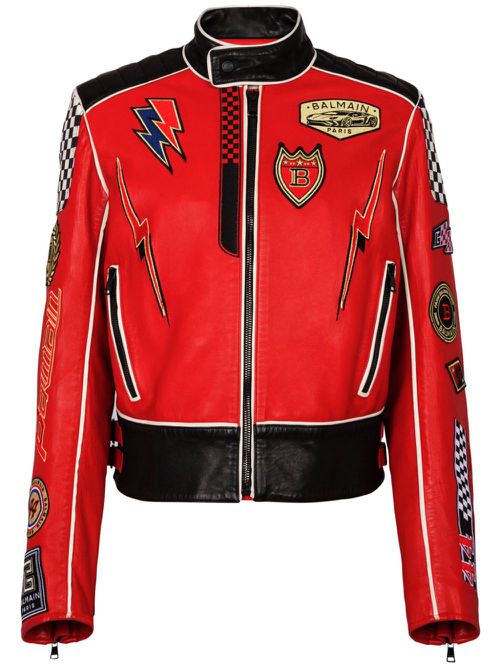 Logo-appliqué leather jacket - Red