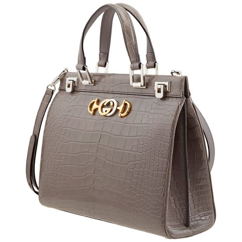 Grey Zumi Medium Top Handle Bag In Crocodile Effect