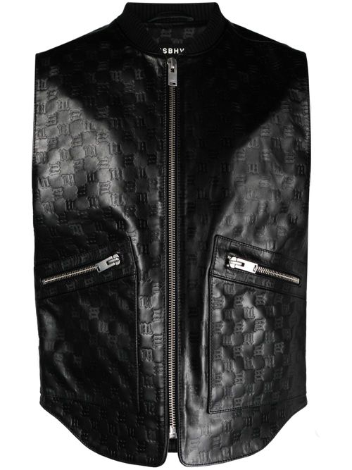 Monogram-embossed leather vest - Black