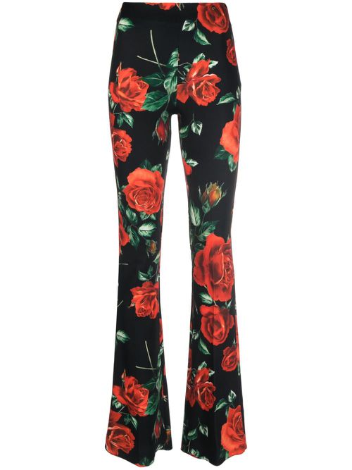 Floral-print flared trousers - Black