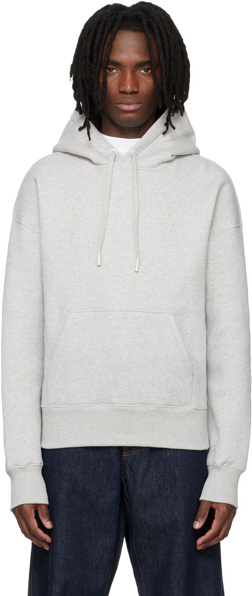 Grey Cotton Embossed Ami De Coeur Hoodie