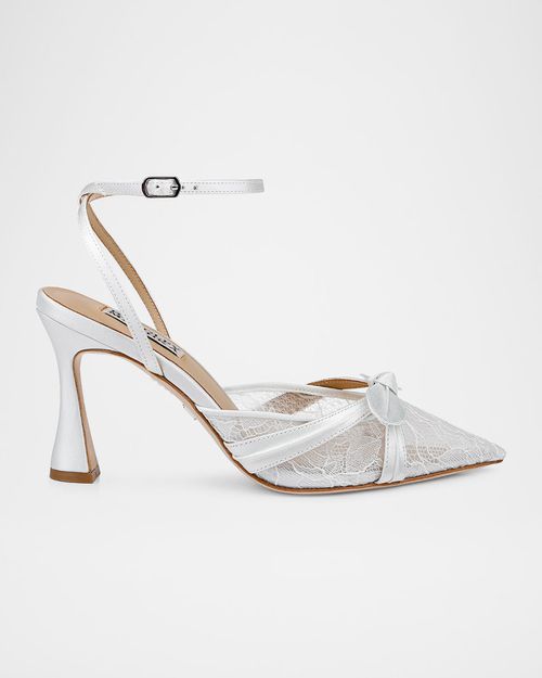 Josie Silk Lace Bow Ankle-Strap Pumps