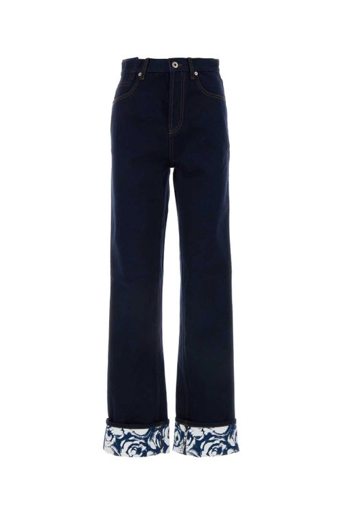 Patterned-Cuff Denim Jeans — Navy