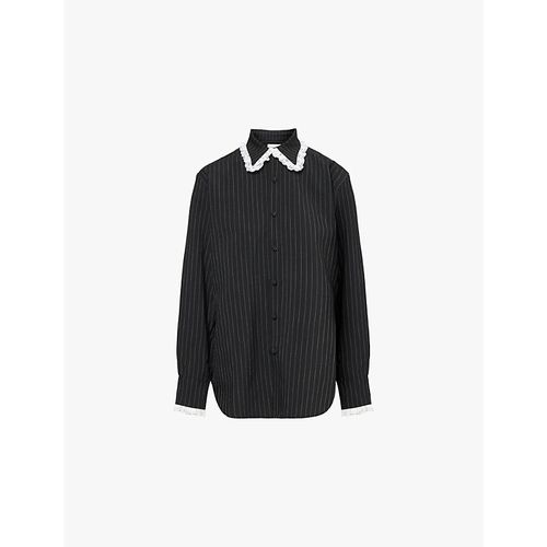 Womens Black Pin Stripe Pippa Pinstripe-pattern Lace-trim Wool-blend Shirt