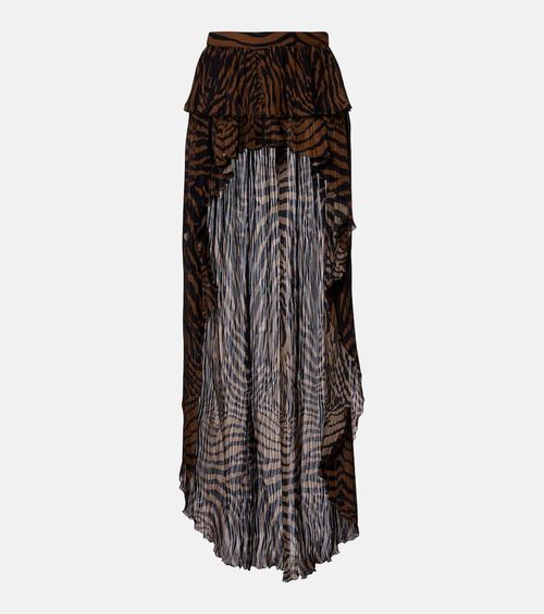 Asymmetric ruffled printed miniskirt