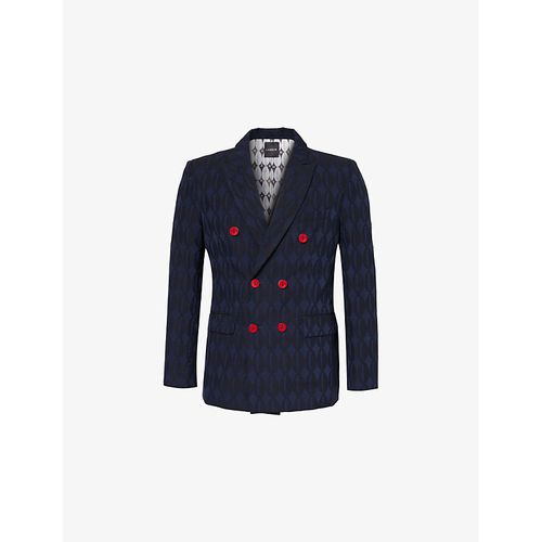 Mens VY Blue Monogram-print Double-breasted Relaxed-fit Cotton-blend Blazer L