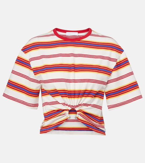 Gathered striped cotton-blend T-shirt