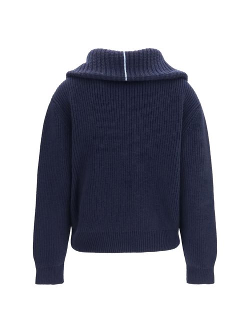 Cashmere High-Neck Zip Sweater — Blue