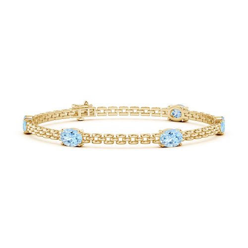 Angara 3.0 Carats Five Stone Oval Aquamarine Station Link Bracelet in 14K Yellow Gold