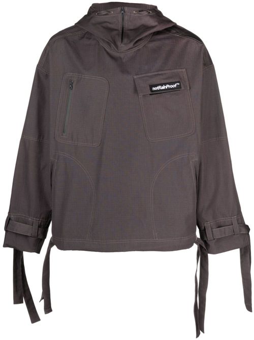 X notRainProof slogan-patch hooded jacket - Brown