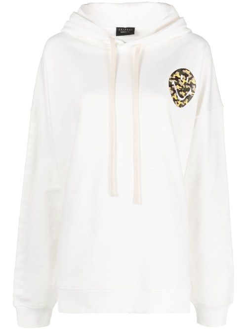 Smiley-print drawstring hoodie - White