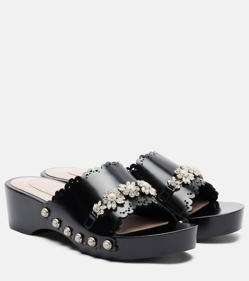 Embellished leather clogs