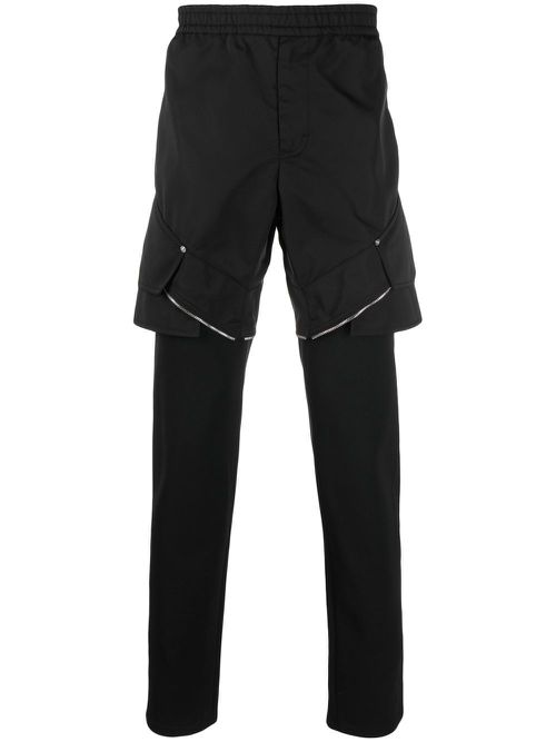 Zip-detail layered trousers - Black