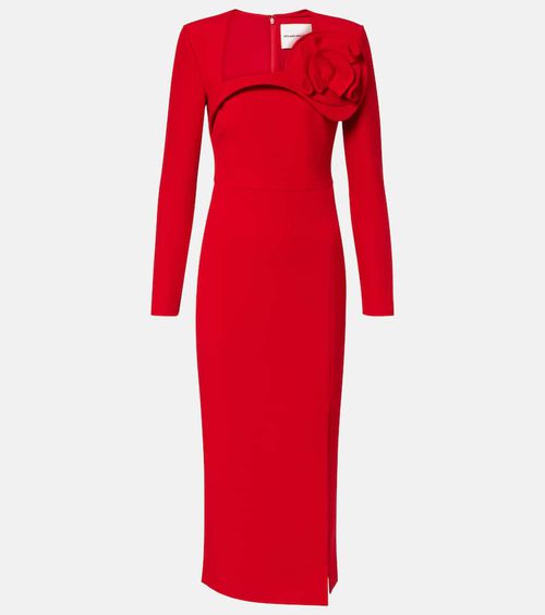 Floral-appliqué crêpe midi dress