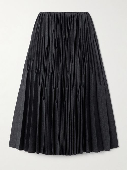 Pleated Wool Midi Skirt - Gray