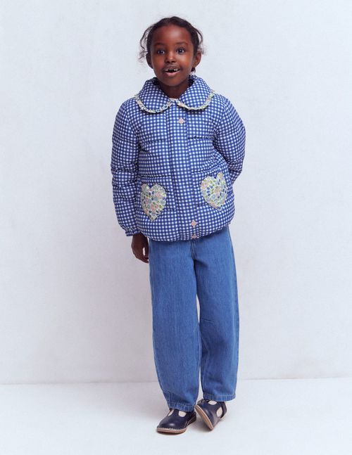 Girls Padded Gingham Jacket in Blue | Size 2-3 Years