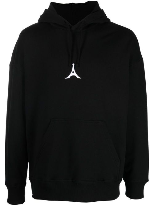 Logo-patch cotton hoodie - Black