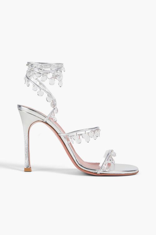 Tina crystal-embellished metallic leather sandals - Metallic - EU 36.5
