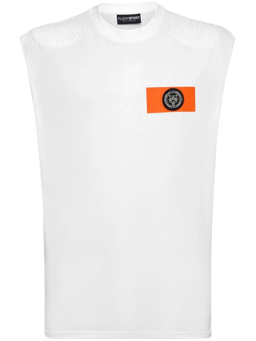 Logo patch sleeveless T-shirt - White