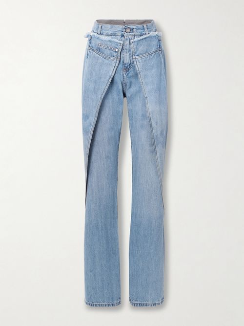 Wrap-effect Frayed Mid-rise Straight-leg Jeans - Blue