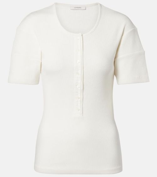 Cotton and linen jersey Henley shirt