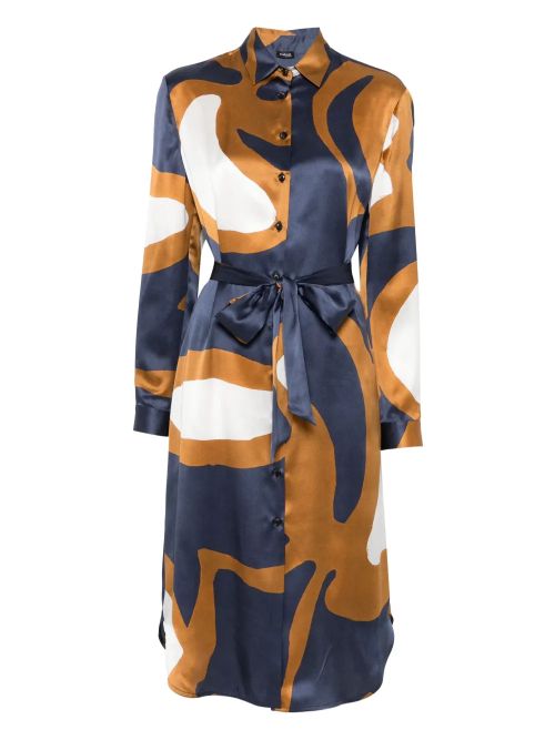 Printed Silk Dress — navy