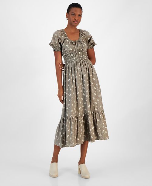 Women's Short-Sleeve Clip-Dot Midi Dress, Created for Macy's - Crushed Oregano Floral