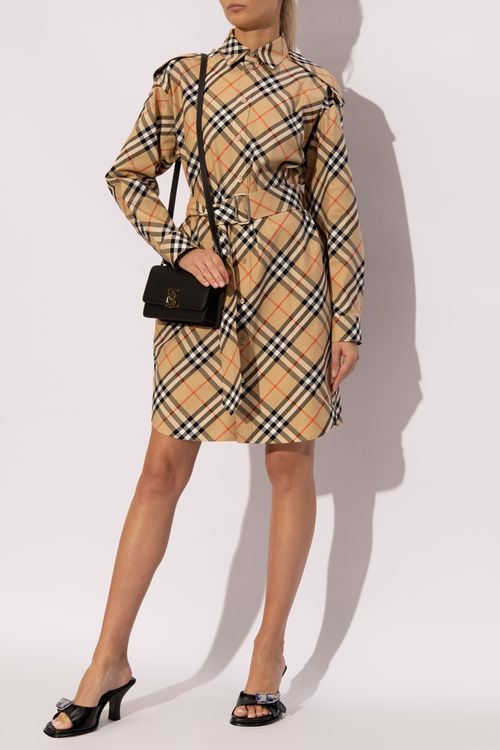 Checkered Pattern Dress, Women's, Beige