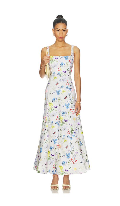 Alice + Olivia Polly Seamed Drop Waist Flared Ankle Length Dress in White. - 2 also