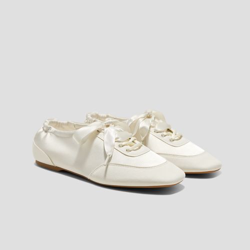 VIVAIA Square-Toe Lace-Up Satin Sneakerina Cristina|LIGHT GOLD