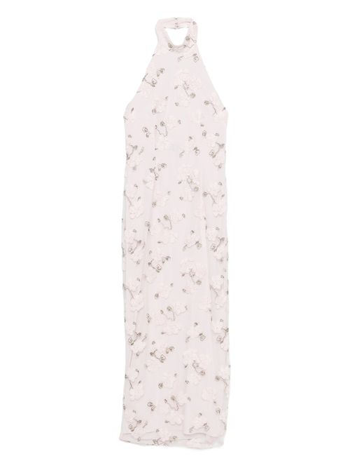 Floral Beaded High-Neck Sleeveless Mini Dress
