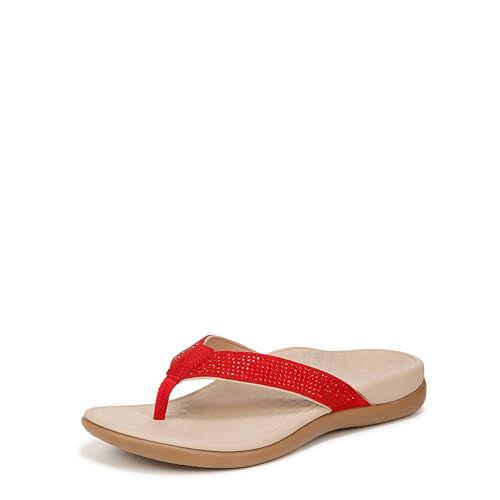 Vionic Women's Tide Rhinestone Sandals Comfortable Toe-Post– Supportive Sandals That Includes a Built-in Arch Support Orthotic Footbed Red Leather