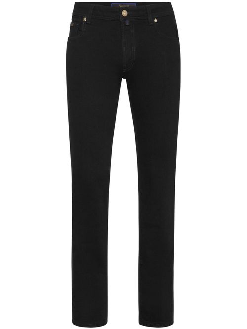 Logo-embroidered straight-leg jeans - Black