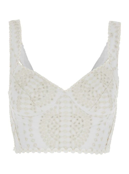 White Embroidered V Neck Top