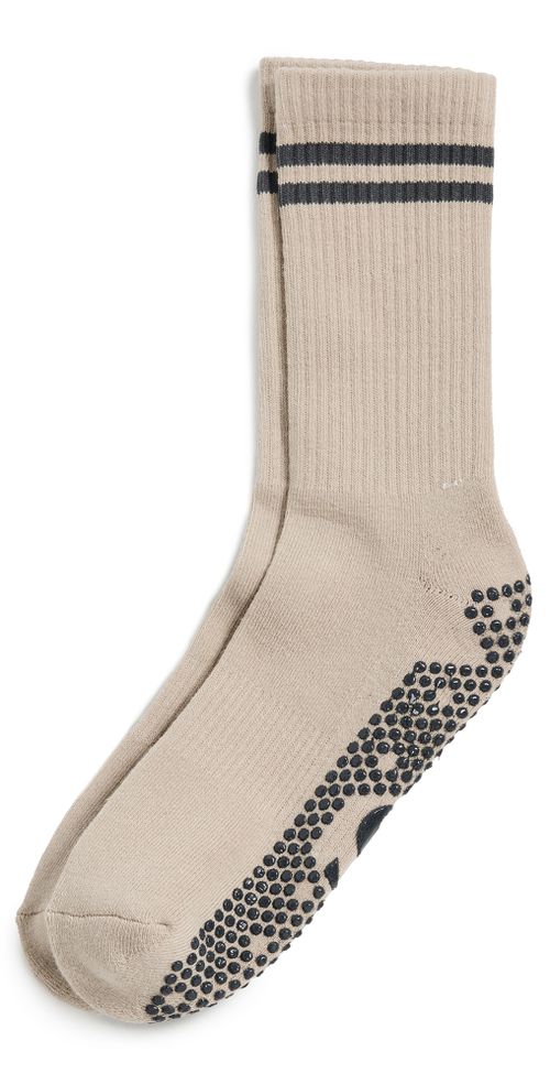 Striped Grip Socks Taupe One Size