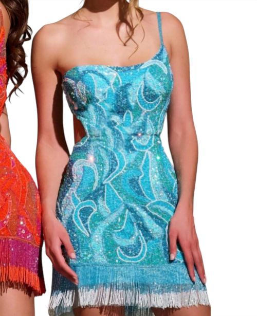 One Shoulder Sequin Mini Dress In Blue