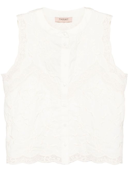 Floral-embroidered cotton blouse - White